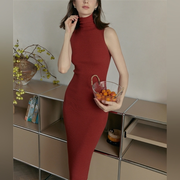 Dresses & Skirts - Red Turtleneck Sleeveless Summer Sweater Dress